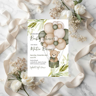 Invitation à une fête de bébé avec ours et ballons