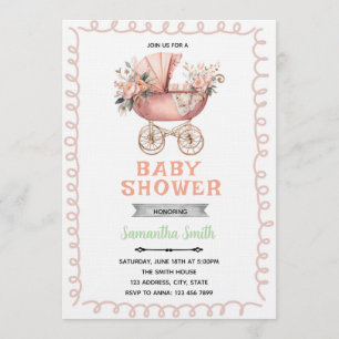 Invitation à une fête de bébé avec un landau