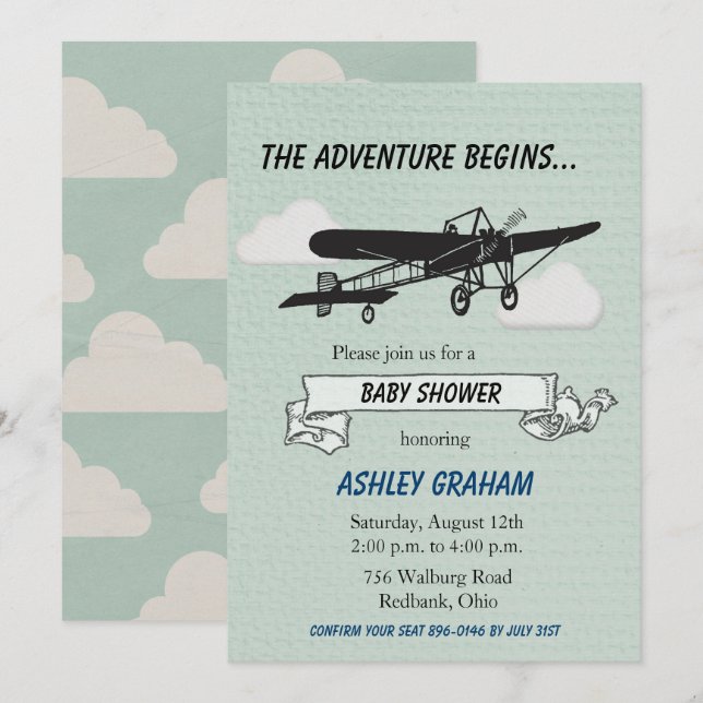 Invitation à une fête de bébé avion (Devant / Derrière)