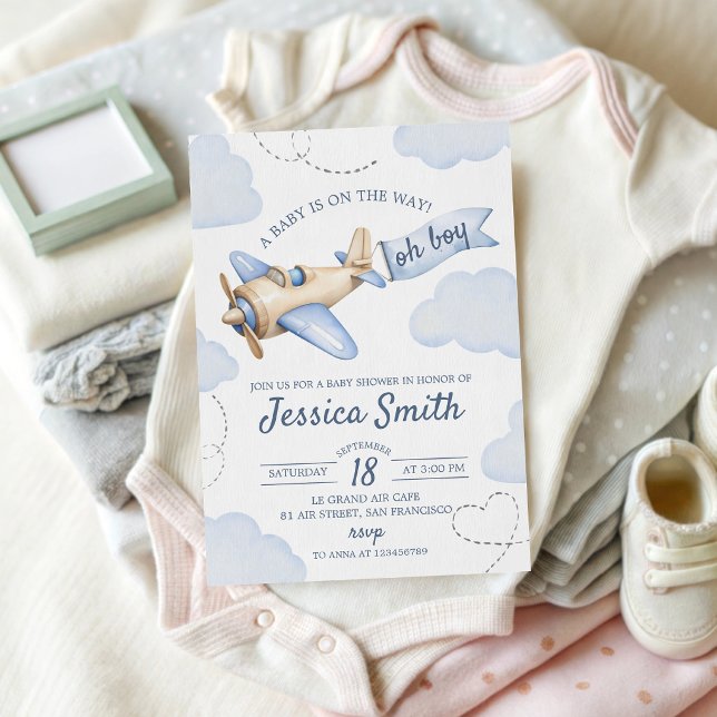 Invitation à une fête de bébé avion Oh Boy (Créateur téléchargé)
