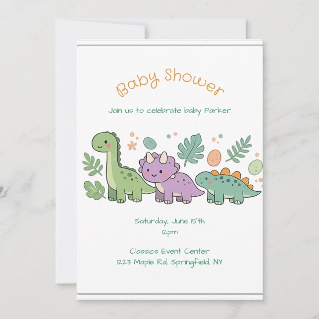 Invitation à une fête de bébé dinosaure pour garço (Devant)