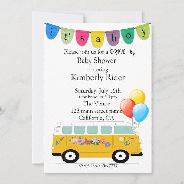 Invitation à une fête de bébé en drive (Devant)
