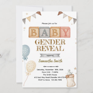 Invitation à une fête de bébé neutre avec des bloc