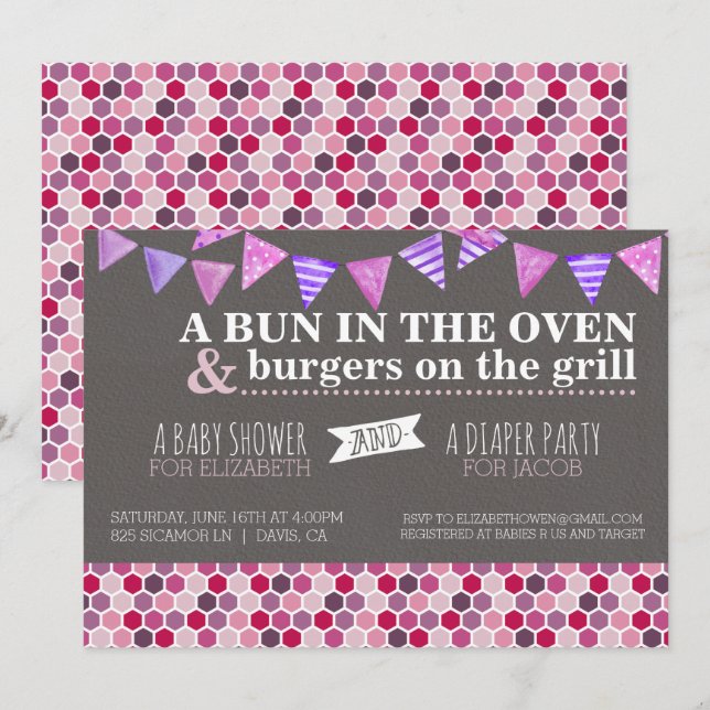 Invitation à une fête de bébé/party de couches (Devant / Derrière)