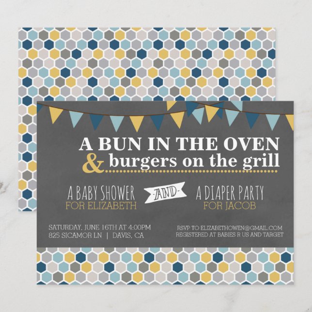 Invitation à une fête de bébé/party de couches (Devant / Derrière)