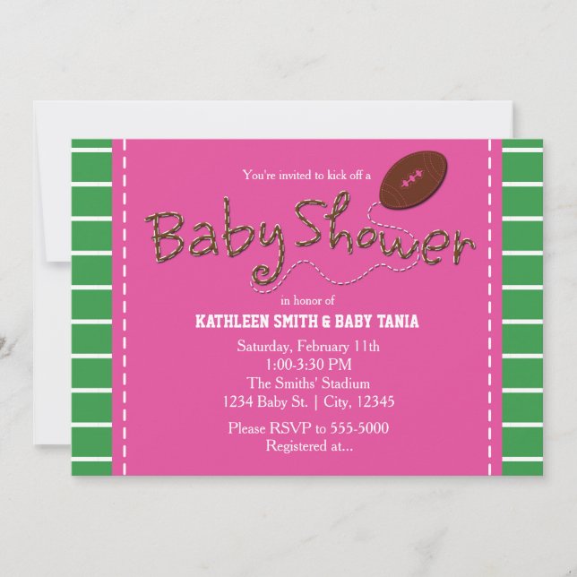 Invitation à une fête de bébé rose FÊTE DE FOOTBAL (Devant)
