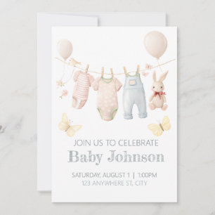 Invitation à une fête de bébé : Vêtements pastel p