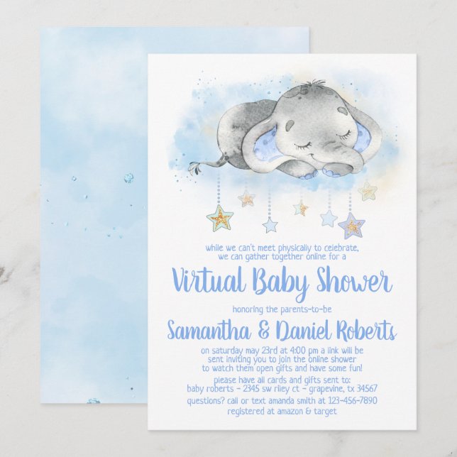 Invitation à une fête de bébé virtuelle pour garço (Devant / Derrière)