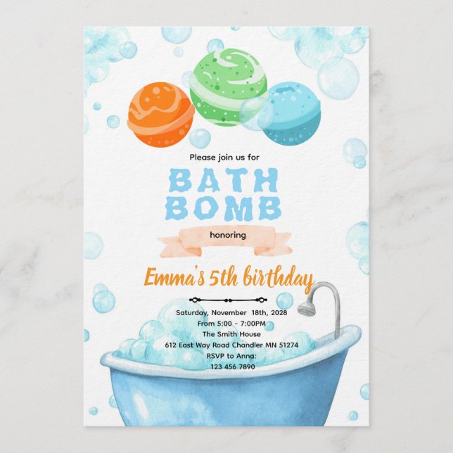 Invitation à une fête de bombes de bain (Devant)