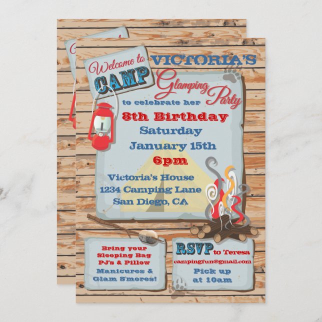 Invitation à une fête de camping Glamping (Devant / Derrière)