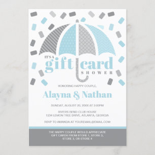 Invitation à une fête de carte-cadeau en bleu et g