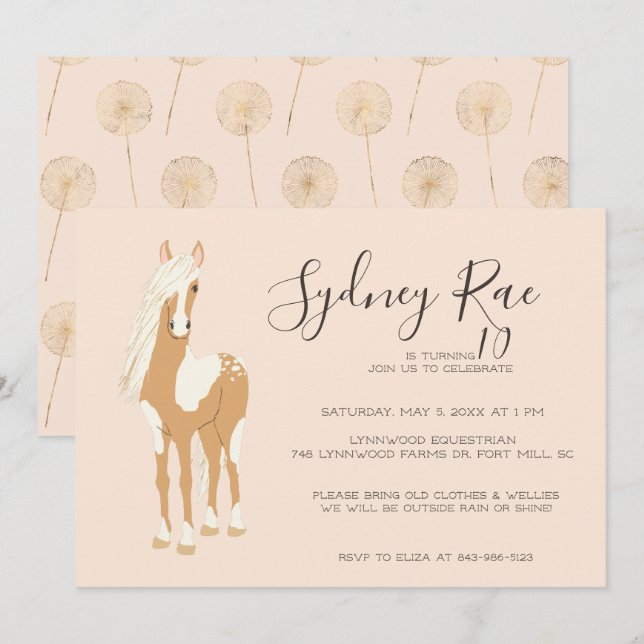 Invitation à une fête de cheval pour préadolescent (Devant / Derrière)