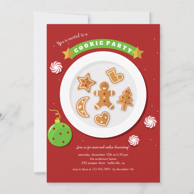 Invitation à une fête de cookies de vacances (Devant)