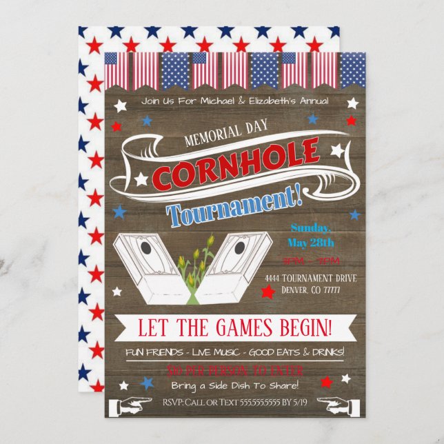 Invitation à une fête de cornhole patriotique (Devant / Derrière)
