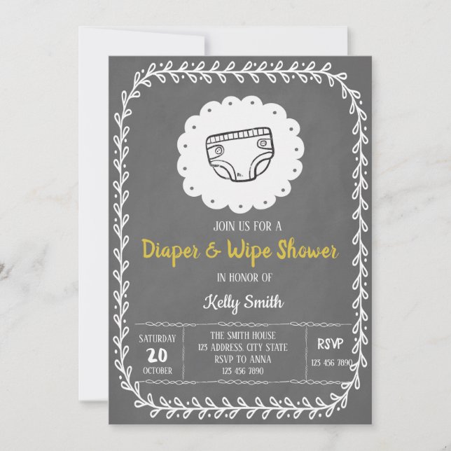 Invitation à une fête de couches et lingettes (Devant)
