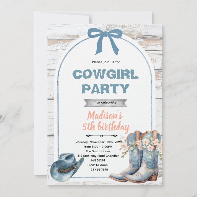 Invitation à une fête de cowgirl bleue (Devant)