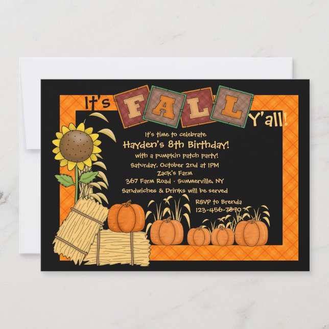 Invitation à une fête de cueillette de citrouilles (Devant)