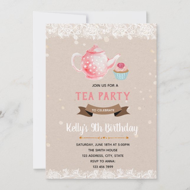Invitation à une fête de cupcake et de thé (Devant)