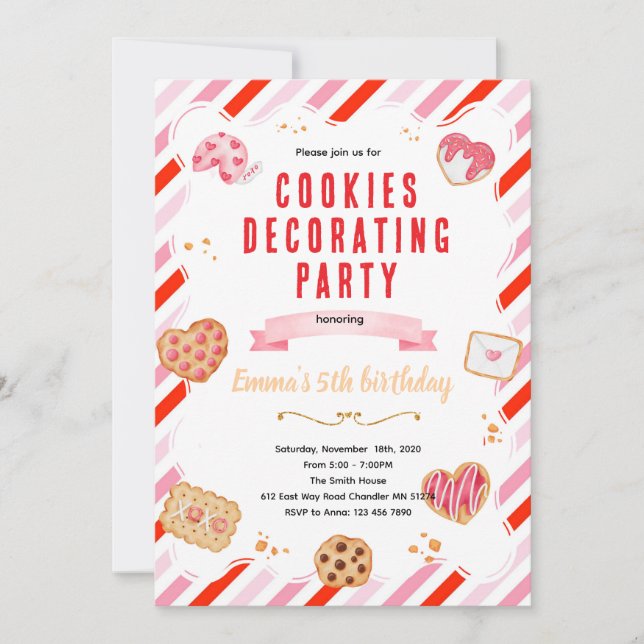 Invitation à une fête de décoration de cookies de  (Devant)