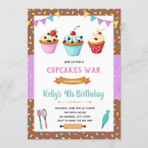 Invitation à une fête de décoration de cupcake