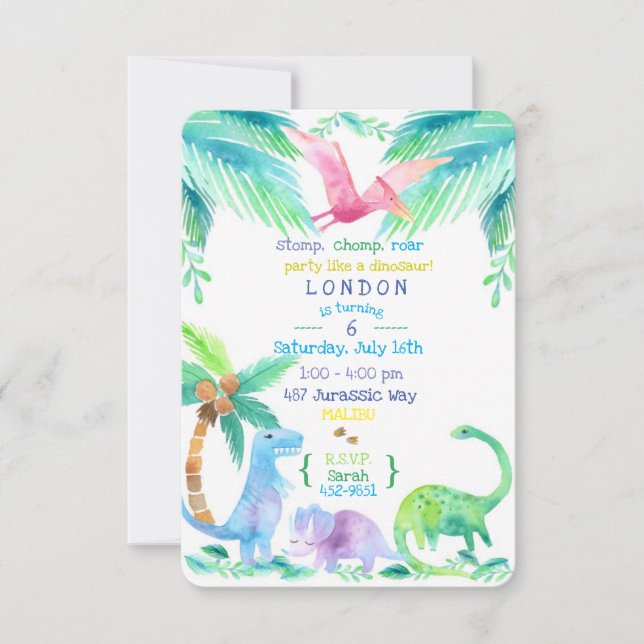 Invitation à une fête de dinosaures (Devant)