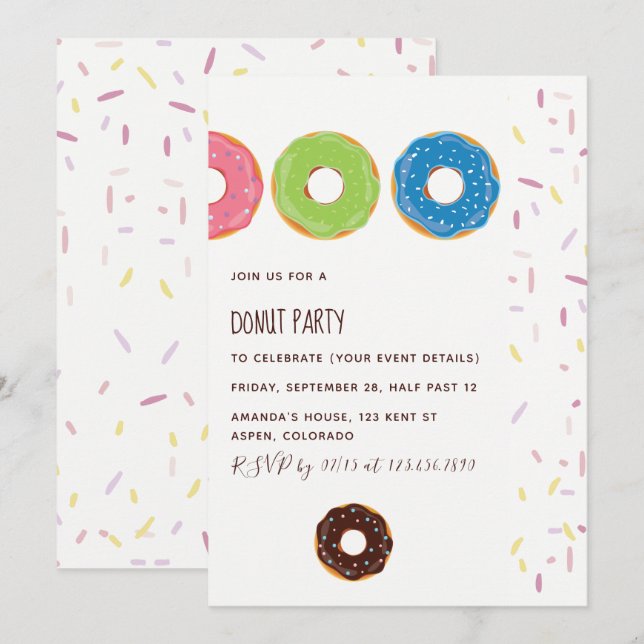 Invitation à une fête de donuts pour enfants (Devant / Derrière)