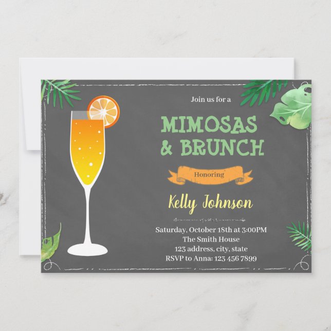 Invitation à une fête de douche avec mimosas et br (Devant)