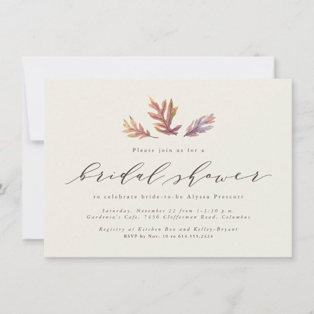 Invitation à une fête de douche de mariée de feuil (Devant)