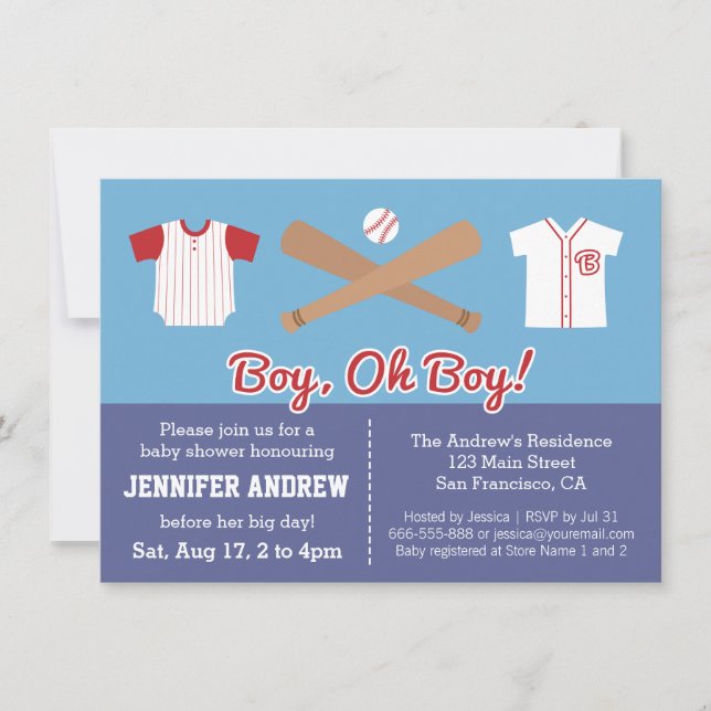 Invitation à une fête de douche pour bébé garçon d (Devant)