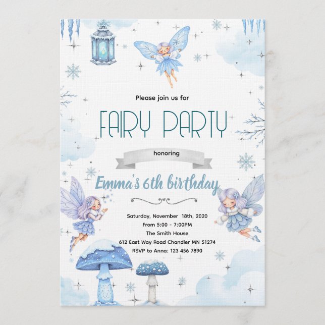 Invitation à une fête de fée hivernale enneigée (Devant)