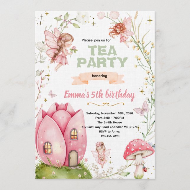 Invitation à une fête de fée mignonne (Devant)