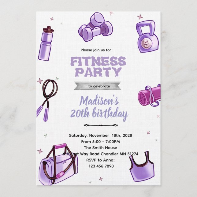 Invitation à une fête de fille fitness (Devant)