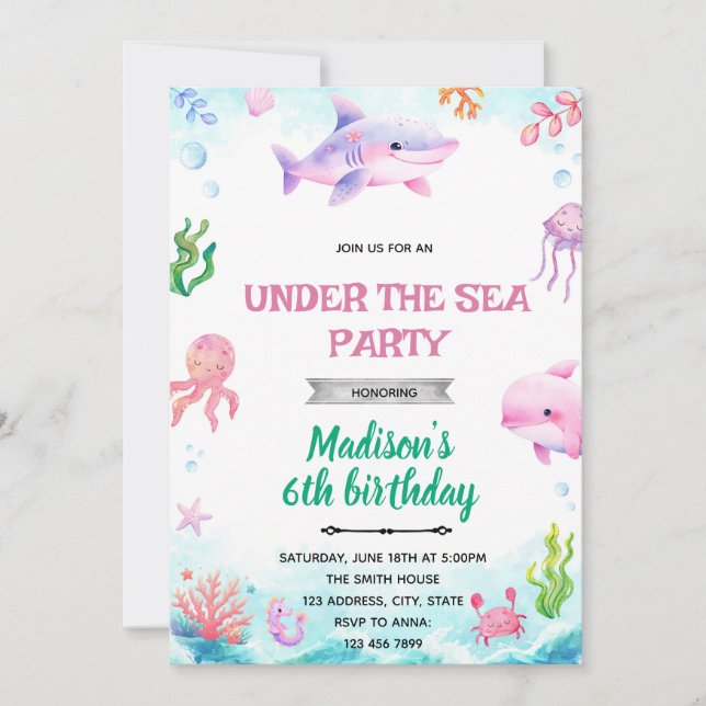 Invitation à une fête de fille sous la mer (Devant)