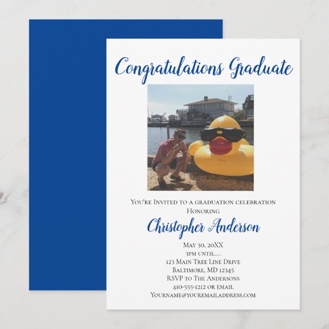 Invitation à une fête de fin d'études avec photo (Devant / Derrière)