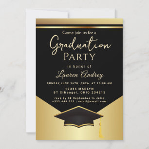 Invitation à une fête de fin d'études en or et noi