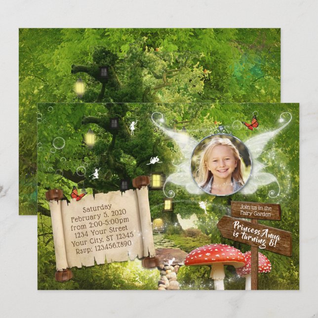 Invitation à une fête de forêt enchantée des fées (Devant / Derrière)