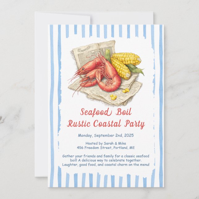 Invitation à une fête de fruits de mer – Rustique  (Devant)