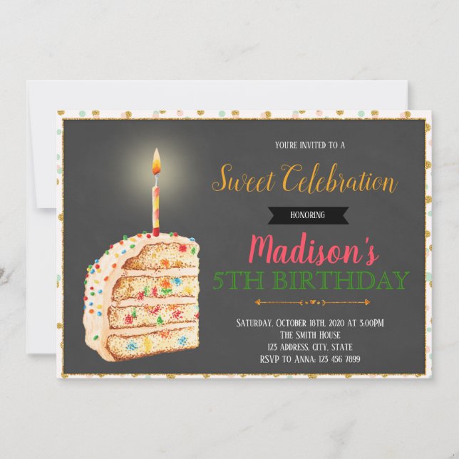 Invitation à une fête de gâteau mignon (Devant)