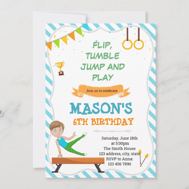 Invitation à une fête de gymnastique pour garçons (Devant)