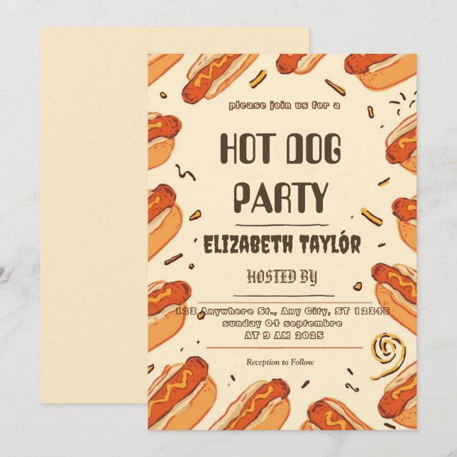 Invitation à une fête de Hot Dog – Célébration de  (Devant / Derrière)