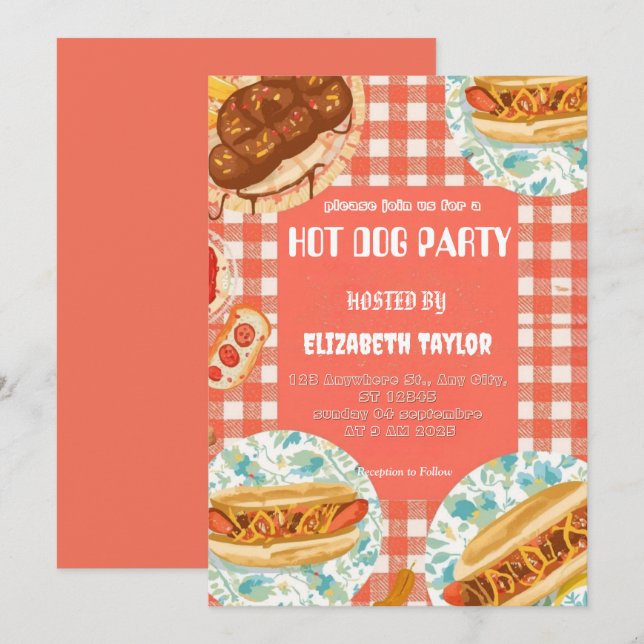 Invitation à une fête de Hot Dog – Célébration de  (Devant / Derrière)