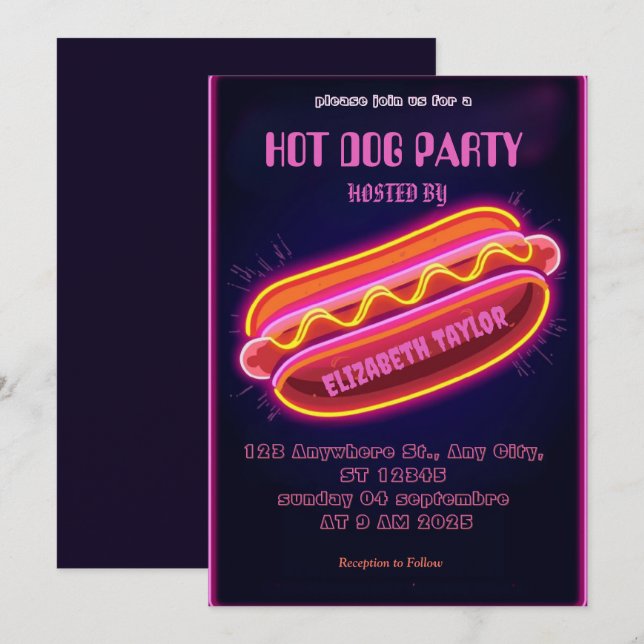Invitation à une fête de Hot Dog – Célébration de  (Devant / Derrière)