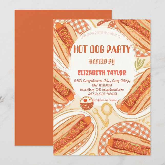 Invitation à une fête de Hot Dog – Célébration de  (Devant / Derrière)