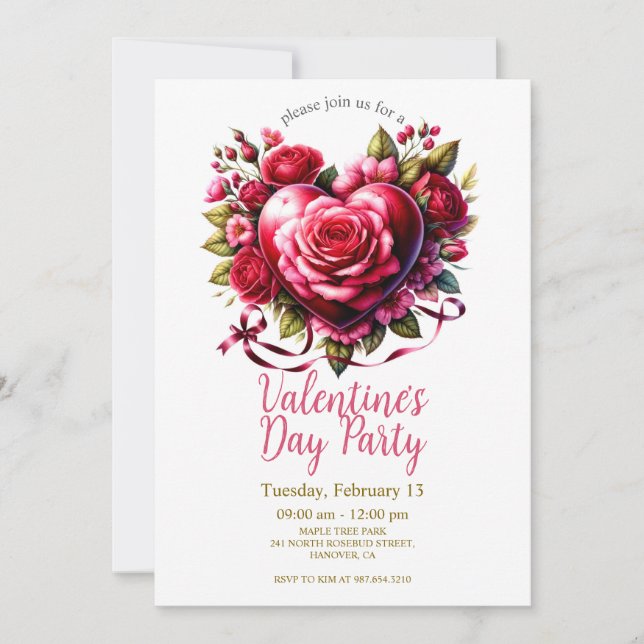 Invitation à une fête de la Saint-Valentin florale (Devant)
