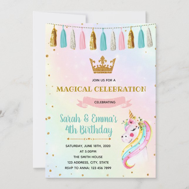 Invitation à une fête de licorne de princesse mign (Devant)