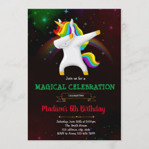 Invitation à une fête de licorne qui dabbe