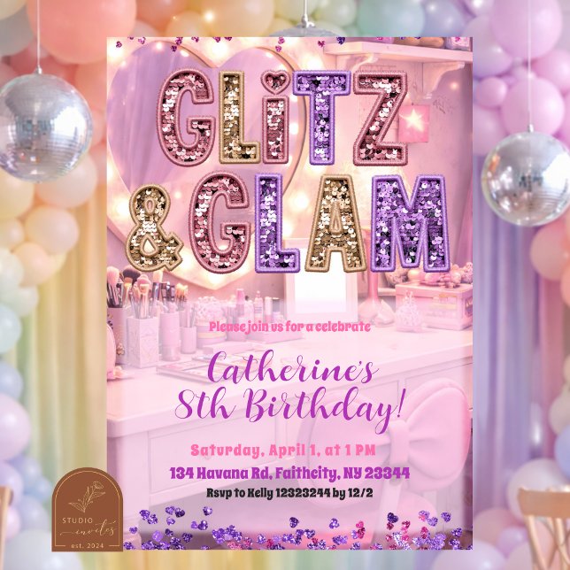Invitation à une fête de maquillage Paillettes et  (Créateur téléchargé)
