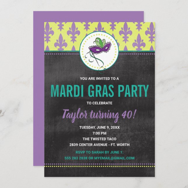 Invitation à une fête de Mardi Gras (Devant / Derrière)