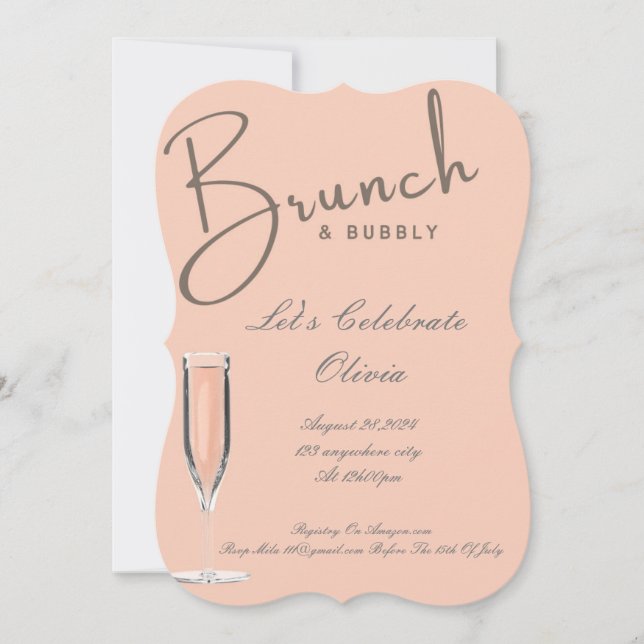 INVITATION À UNE FÊTE DE MARIAGE BRUNCH ET BUBBLY (Devant)