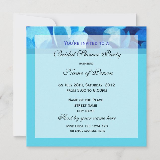 Invitation à une fête de mariage, fleur bleue (Devant)